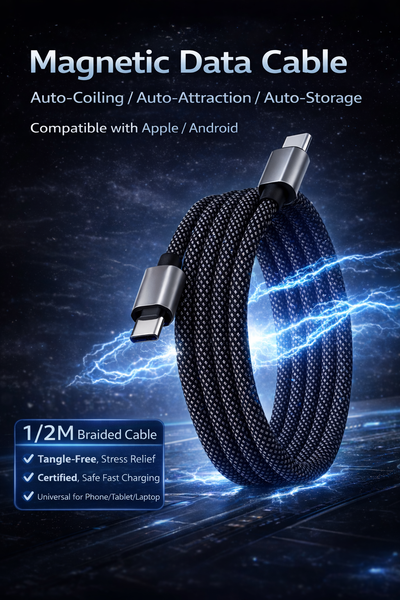 Magnetic Type-C to Type-C  | ANTI-KNOT Cable | 240W (1m,2m)
